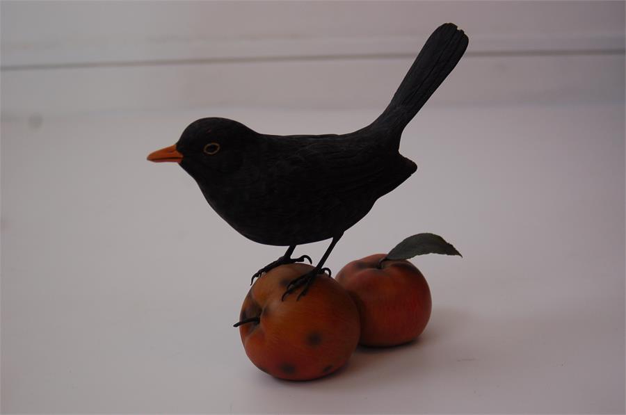 MIKE WOOD, Life Size Carving Of A Blackbird On Two Apples