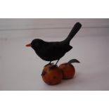 MIKE WOOD, Life Size Carving Of A Blackbird On Two Apples