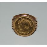 Iranian Gold Pahlavi Set in Gold Ring (720)