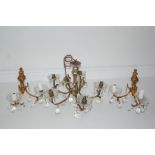 20th C. Brass Coloured Metal / Glass Five Branch Chandelier Together With Pair Matching Wall Sconce