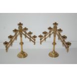 Pair Early 20th C. Adjustable / Extending Brass Church / Altar 7 Light Candelabra