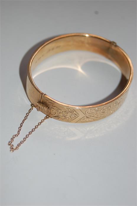 Victorian 9 Carat Gold Engraved Bangle, Marked H. G & S.