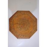 Late 19th Early 20th C. Octagonal Indian Copper / Brass Inlaid Collapsing Occasional Table