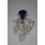 Three Ecclesiastical Miniature Hand Blown Amphora Style Jugs with Blue Glass Item