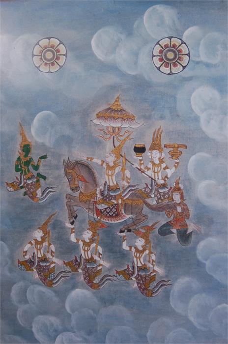 A Vintage Painting Depicting Thai Gods and Goddesses