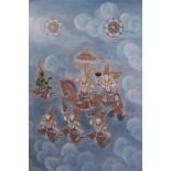 A Vintage Painting Depicting Thai Gods and Goddesses