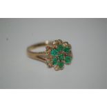 9ct Gold Dress Ring Set Emeralds Surrounded by Diamonds Size M
