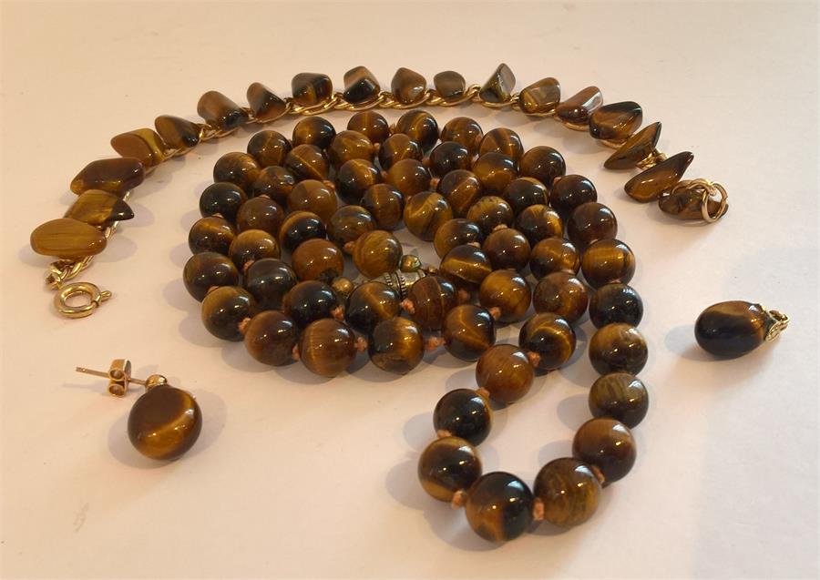 Vintage Tigers Eye Necklace (60cm L, 8mm Beads), Earrings and Bracelet