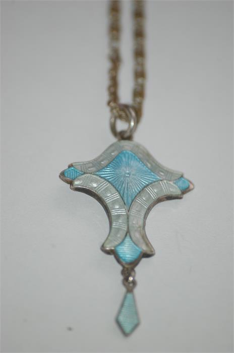 J. Aitken & Sons, Birmingham, 1915, Art Nouveau Silver & Guilloche Enamel Pendant on Original Chain - Image 8 of 8