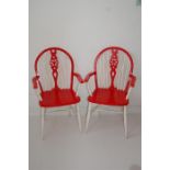 Vintage Pair Painted Wheelback Armchairs