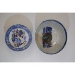 Two Blue and White Bowls, One Masons IronStone And One Large Victorian