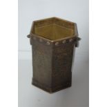 Hexagonal 19th / 20th Century Large Engraved Blackened Brass Umbrella Stand