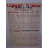 An Original Imperial Airways Empire Services Departure and Arrivals List, 1937