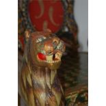 Early 20th C. Indian Carved and Painted Lion Throne Chair
