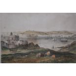 19th C. Print Falmouth Town and Harbour From St Mawes' Castle by E. S Tregoning.