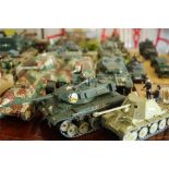 Four Boxes Mainly Italeri Built Military Models Including Tanks, Vehicles, U - Boat, Soldiers, etc
