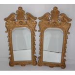 Pair Early 20th C. Large Carved Gilt Wooden Wall Mirrors