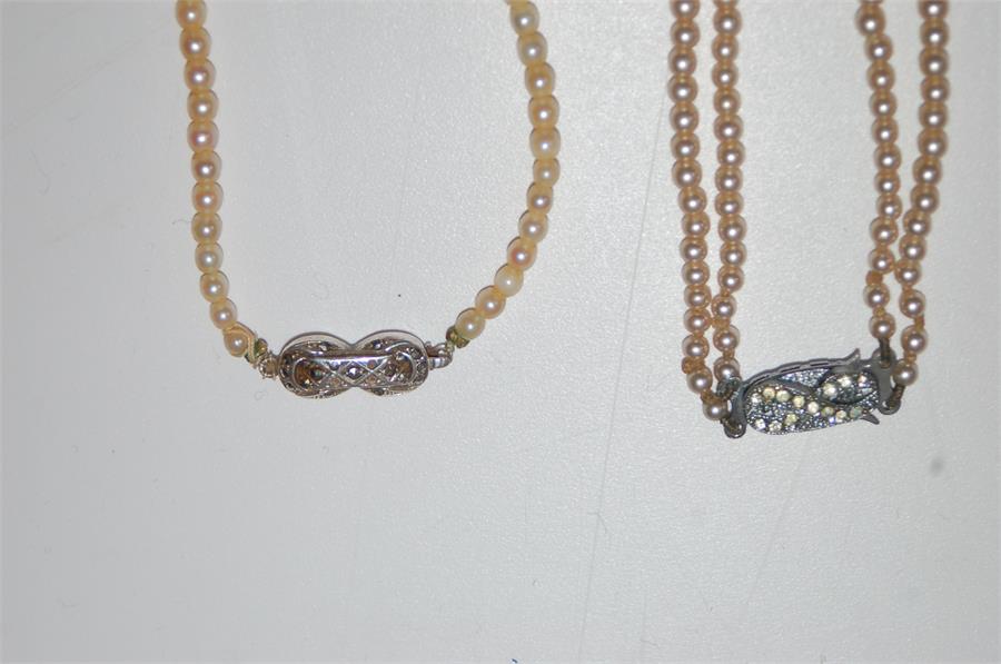 Edwardian Graduated Pearl Necklace on 935 Silver and Marcasite Clasp With One Other (Costume) - Image 2 of 2