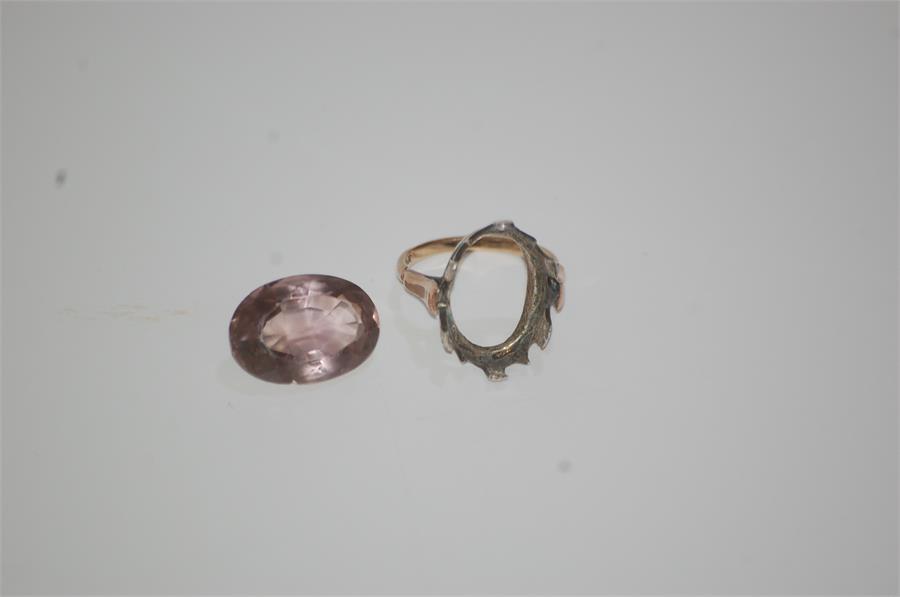 9ct Gold Dress Ring Size L Stone Loose being a Large Light Amethyst