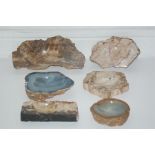 Six Polished Stone / Crystal Trinket Dishes / Ashtrays