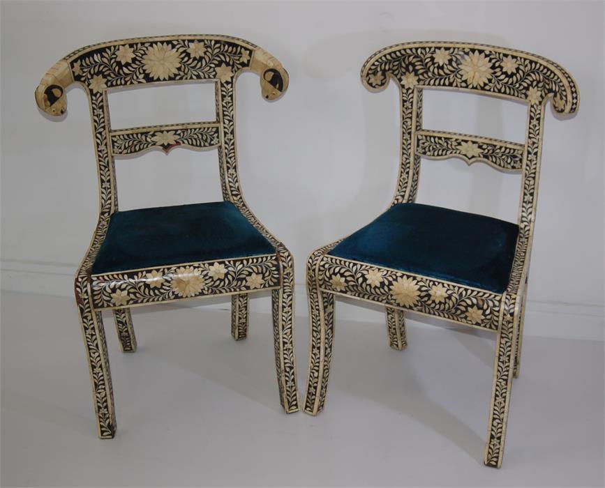 Two Early 20th C Indian Bone Inlay Klismos Chairs