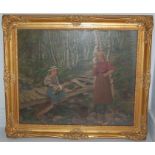 HAGBORG, OTTO, Signed, Two Girls Washing at a Rivers Edge