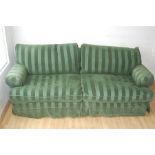 A Large Green Regency Stripe Velvet Down Filled Sofa