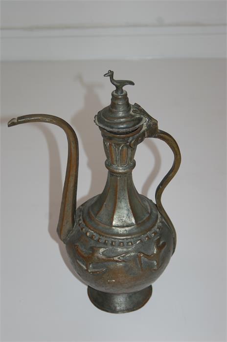 18th / 19th Century Turkish Coffee Pot, Tin on Copper, Various Exotic Birds in high Relief - Image 4 of 7