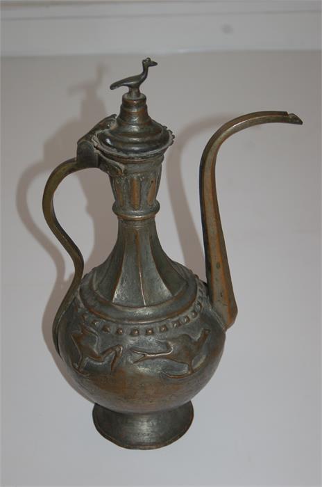 18th / 19th Century Turkish Coffee Pot, Tin on Copper, Various Exotic Birds in high Relief - Image 3 of 7