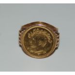 Iranian Gold Pahlavi Set in Gold Ring Marked 720