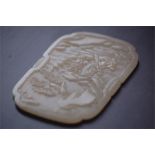 19th Century or earlier Chinese White Jade Carved Plaque Depicting a Boat Scene