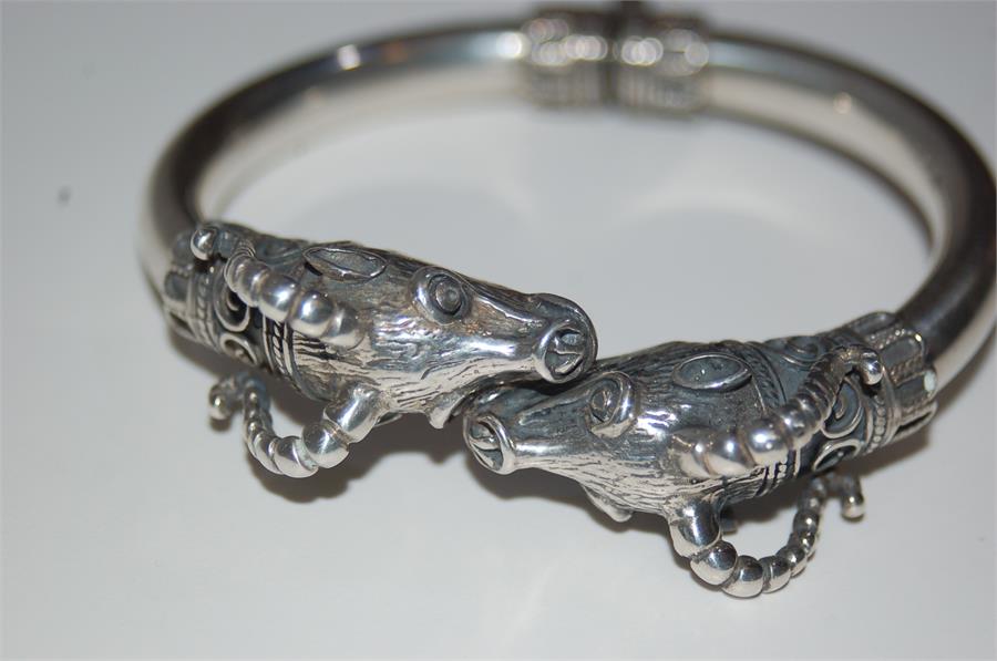 19th / 20th Century Greek Silver Rams Head Torque / Bracelet