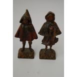 Pair Cold Painted Spelter Figurines Stamped FRANCE To Rear Depicting Cloaked Children