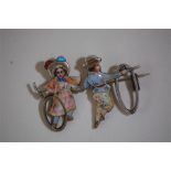 19th Century French Enamel DEPOSE Silver 900 Brooch, Two Children Trundling Hoops