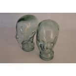 Pair of Vintage Green Molded Glass Heads