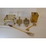 Collection of Brass including a Tea Caddy, Three Trivets, etc.
