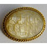 Finely Engraved Mother of Pearl Brooch Set in 18ct Gold Hallmarked Surround