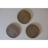 Three Silver Dollar Coins 1912, 1922, 1928