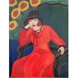 VÖRÖS, GÉZA NAGYDOBRONY, 1897 - 1957, BUDAPEST, Seated Lady in Red Dress