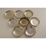 8 Vintage Wia Kee HK Sterling Silver Shaped Dishes, Each Inset One 1780 Austria Maria Theresa Coin