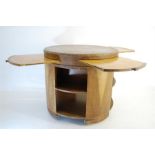 Art Deco Walnut / Satinwood Circular Card Table with Four Extending Leaves