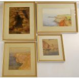 Three Mid 20th C Watercolours of Coastal Scenes of The South Coast of England, Plus One Other