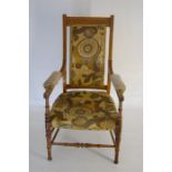 Edwardian Satinwood Armchair On Turned Supports and Front Stretcher