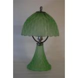 Circa 1920 Art Deco Mushroom Shaped Table Lamp Green Glass / Chrome