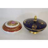 Fine Limoges Meissner Pattern Powder Bowl & Rosenthal Blue Gilded Lidded Powder Bowl