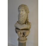 A White Painted Cast Spelter Bust of a Greek Philosopher on Ancient Stone Corinthian