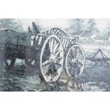 ANON, 20th Century Original Etching of a Hay Wagon on a Gloucestershire Field