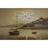 TERRY BAILEY Full Moon / St Mawes, Signed Print 21cm H x 30cm W