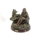 Recent Figurine of a Native American Girl with Wolf and Cub