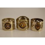 Three Turn of the Century Enamel / Silver Plate Ships Napkin Rings